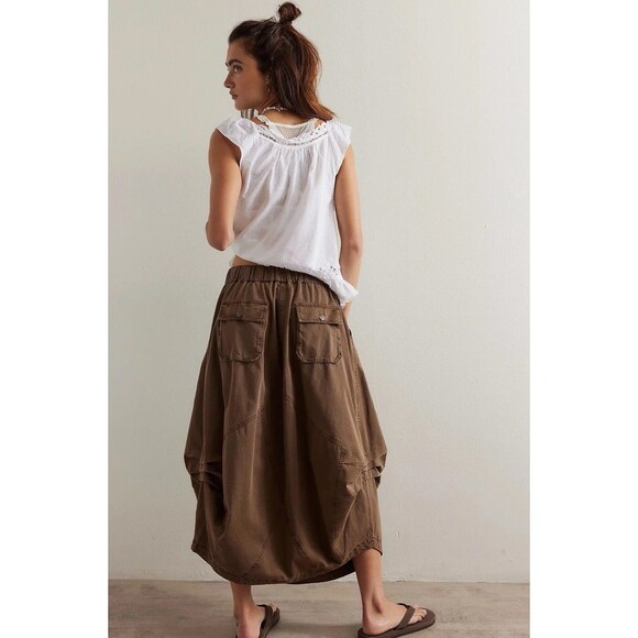Free People Willow Poplin Maxi Skirt Brown Size Small Boho Festival Bohemian - Picture 1 of 10